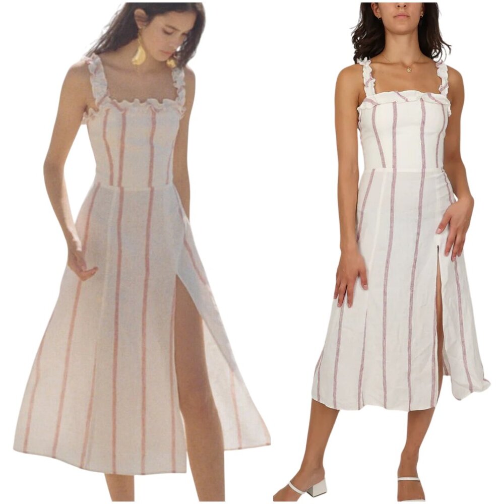 Reformation White Midi Dress with Pink Stripe Detail